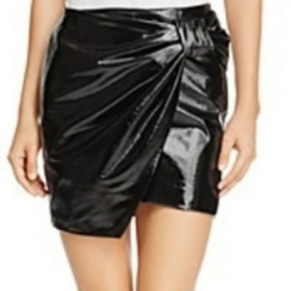 Sunset & Spring - Patent Faux-Leather Wrap Skirt -